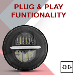 7inch Minus Style LED Headlight 120W (H4 Plug) | High Beam | Low Beam | White DRL | Yellow Indicator for Thar