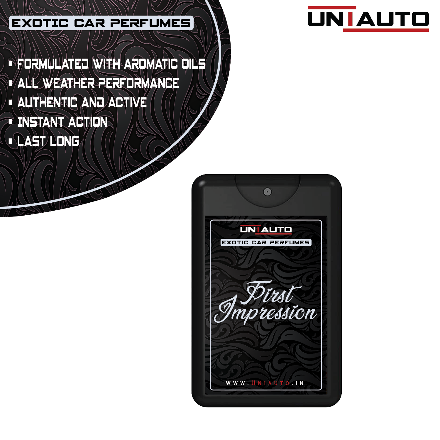 Uniauto Premium Exotic Car Freshener | A Manifestation of Luxurious Aromas (First Impression) - Uniauto