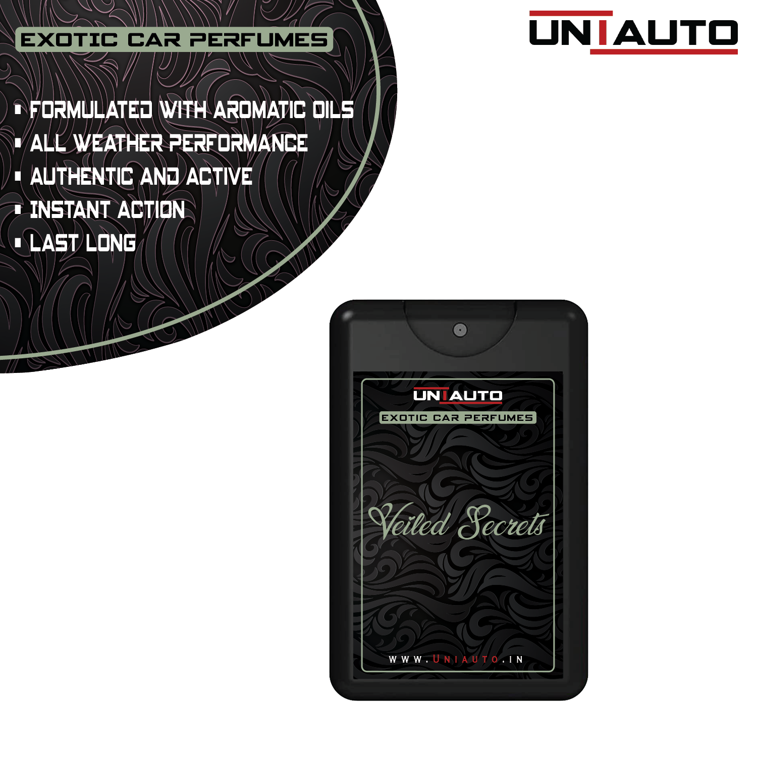 Uniauto Premium Exotic Car Freshener | A Manifestation of Luxurious Aromas (veiled Secrets) - Uniauto