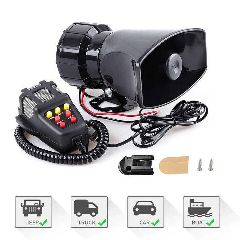 UNIAUTO Car Siren Horn 7 Tone Sound Siren Mic PA Speaker Car System - 80W Emergency Sound Electric Horn-12V - Uniauto