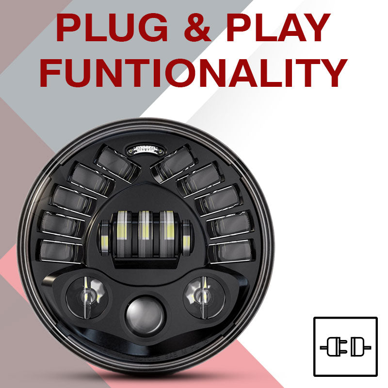 7inch Eagle Style LED Headlight 120W (H4 Plug) | High Beam | Low Beam | White DRL | Yellow Indicator for Thar