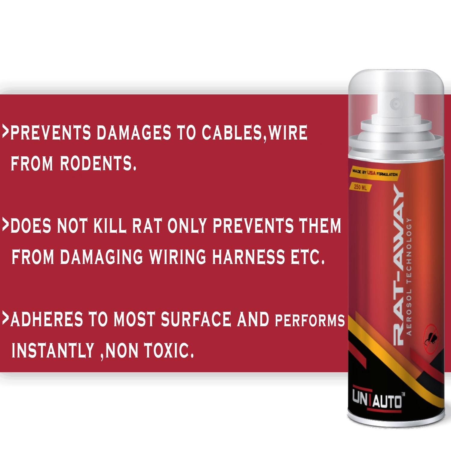 Uniauto Rat-Away – Advanced Aerosol Rat Repellent Spray for Cars | 250ml
