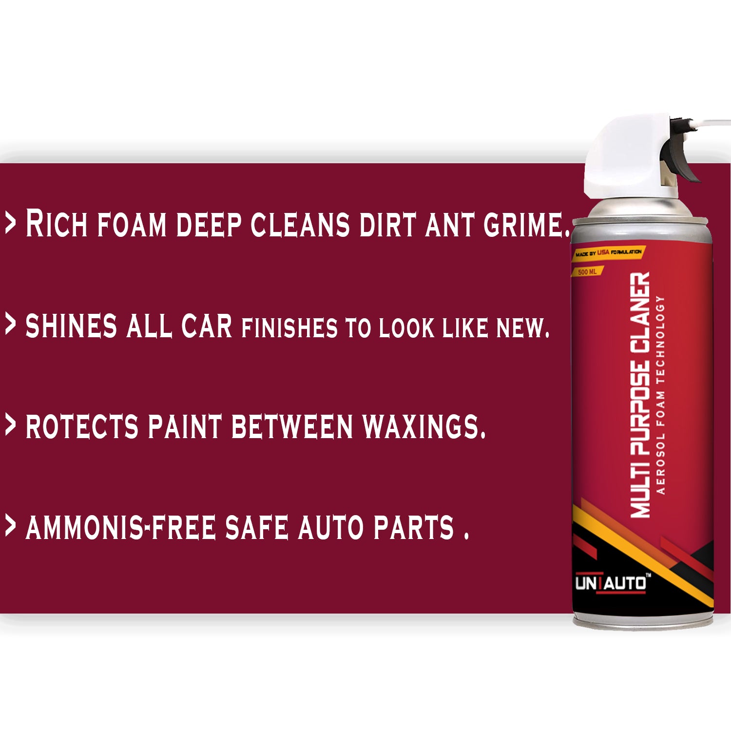 Multipurpose Foam Cleaner made by Aerosol Foam Technology (500ml) - Uniauto