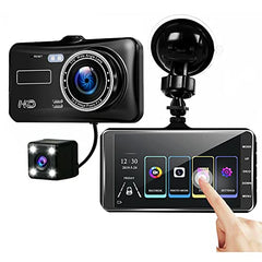 2-in-1 Dash Cam – 4″ Touchscreen DVR with Front & Rear Full HD 1080P Recording with Night Vision