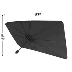 Foldable Car Windshield Sunshade Umbrella with UV protection. Keeps car interior cool, blocks heat & sunlight. Universal fit, easy to use.