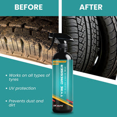 Uniauto Tyre Dresser Hi Gloss Liquid Wax – Premium Car Tyre & Exterior Shine Restorer for Long-Lasting Protection and High Gloss Finish