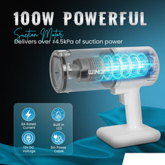 Windek 1010 100W Handheld Vacuum | ≥4.5kPa Suction | Rechargeable, Portable | Metal HEPA Filter, LED Light