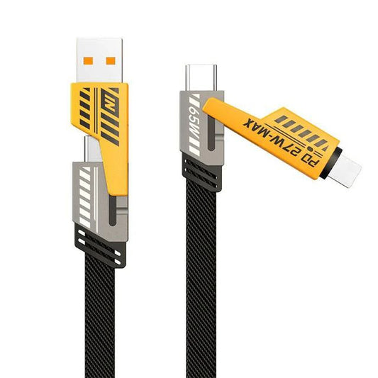 Hyperlink 4 in 1 Charging Cable | Dual Input Output - 2 to 2 Fast Charging | Supports Up to 65W Charging and PD2 7W | USB-A to USB-C/Lightning and USB-C to USB-C/Lightning