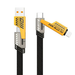 Hyperlink 4 in 1 Charging Cable | Dual Input Output - 2 to 2 Fast Charging | Supports Up to 65W Charging and PD2 7W | USB-A to USB-C/Lightning and USB-C to USB-C/Lightning