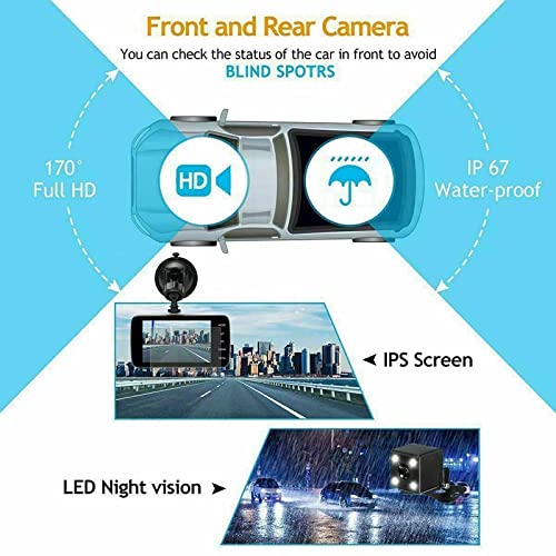 2-in-1 Dash Cam – 4″ Touchscreen DVR with Front & Rear Full HD 1080P Recording with Night Vision