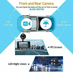 2-in-1 Dash Cam – 4″ Touchscreen DVR with Front & Rear Full HD 1080P Recording with Night Vision