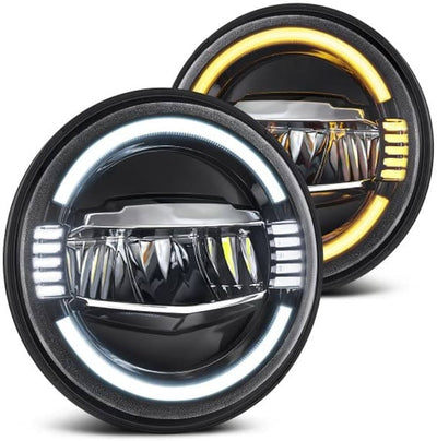 LED Wrangler Style 210-watt Headlight for Mahindra Thar 2020 | High Beam | Low Beam | White DRL | Yellow Indicator