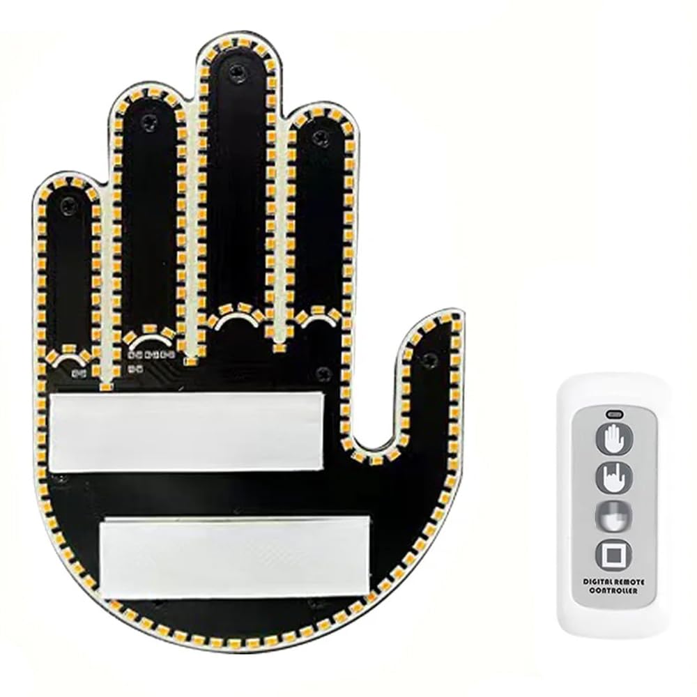 Hand Gesture Car Sign with Remote Control Illuminated Finger Light Sign for Car Back Glass Amber Light Funny Hand Lamp Unit