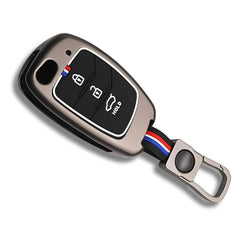 Metal Key Cover for Hyundai Grand i10 NIOS, Asta, Venue, i20, Aura, Exter, Creta, Elantra - 3 Button Flip Key (Black) | Zinc Alloy