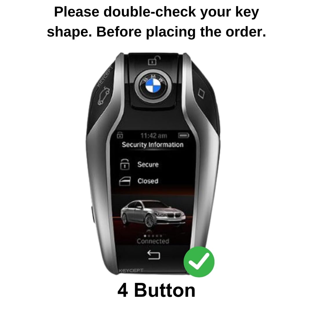 Metal Key Cover for BMW X Series Screen Touch + 4 Button Smart/Proximity Key - Black