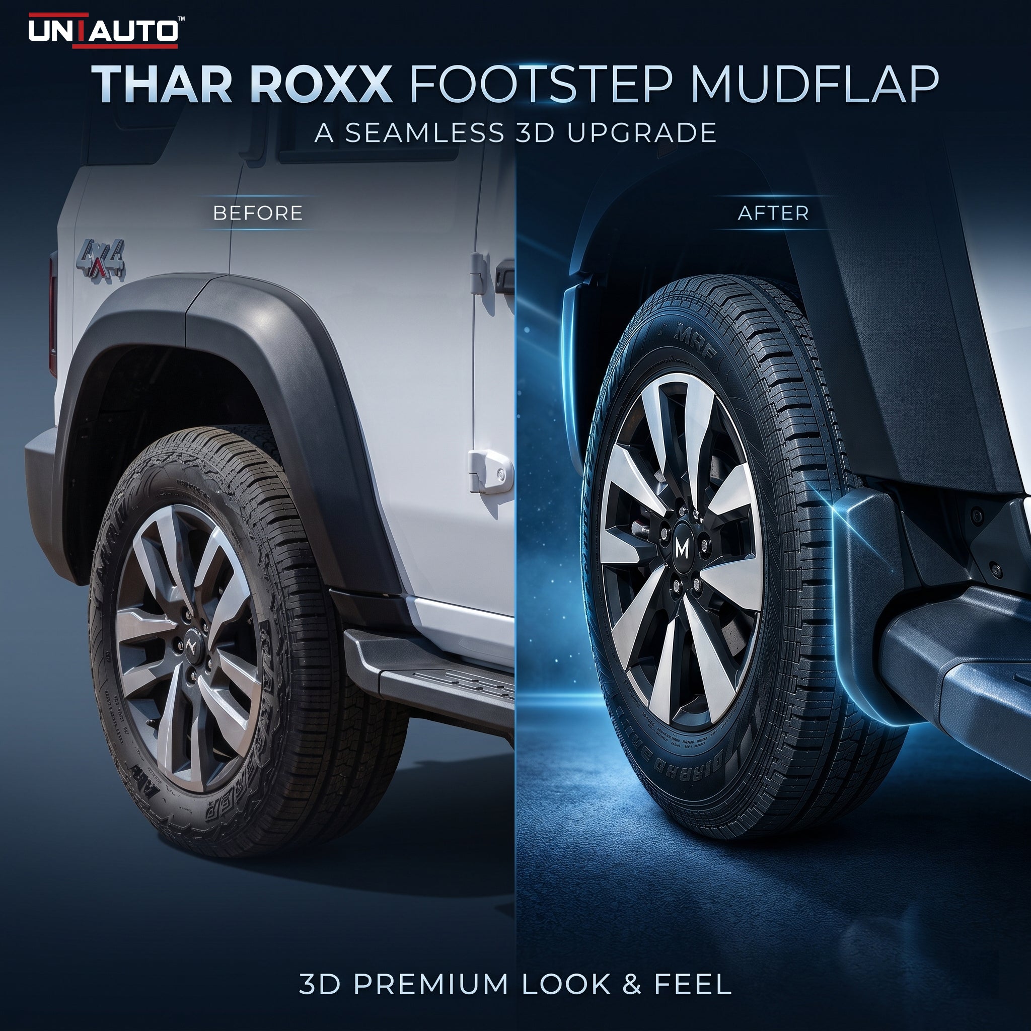 OEM Standard ABS Footstep Mudflap for Thar Roxx – Premium Quality Front & Rear Mud Guards, Durable Splash Protection & Perfect Vehicle Fitment