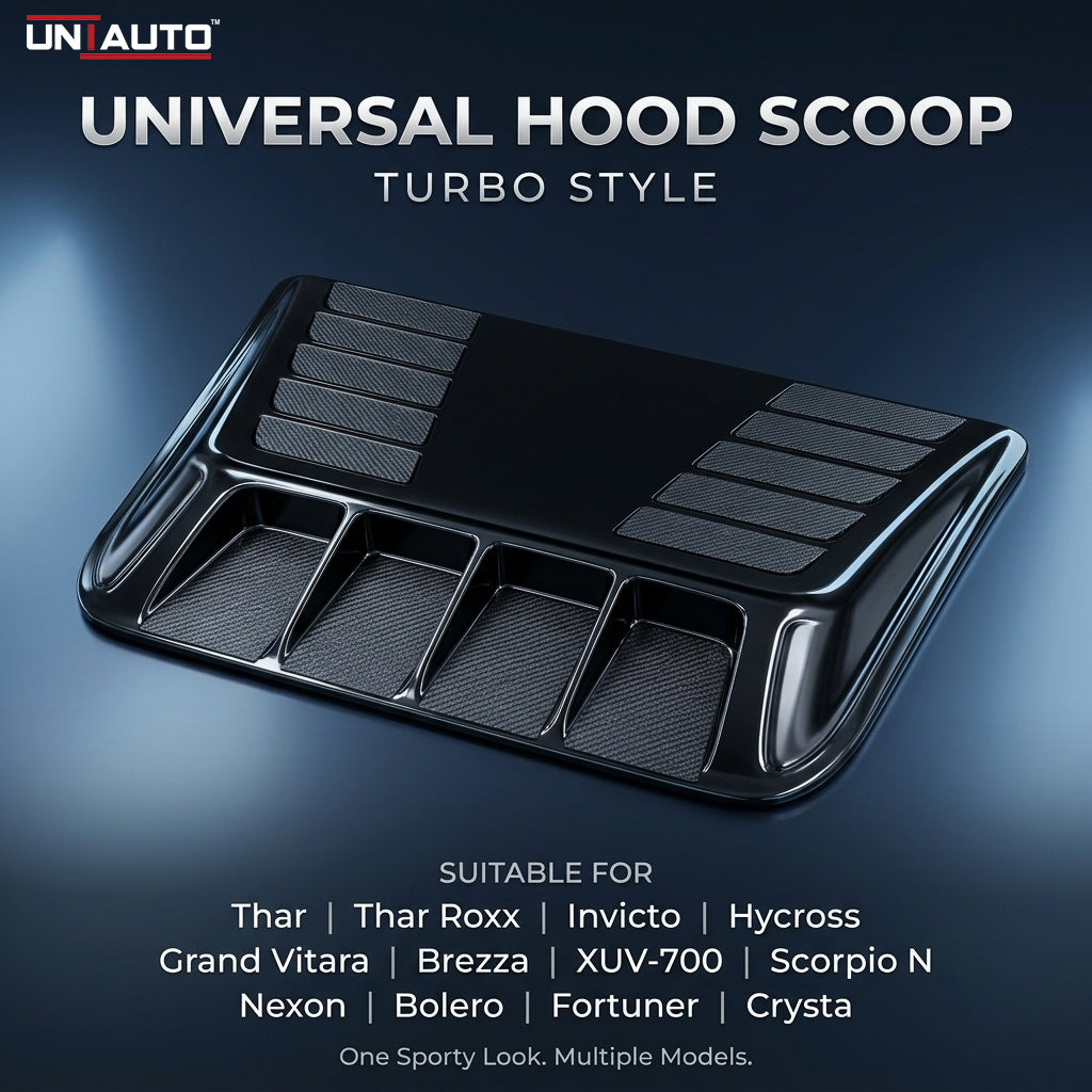 Universal Hood Scoop – Turbo Style | Glossy Black 3D Car Bonnet Scoop for Thar, Thar Roxx, Fortuner, Scorpio N & More