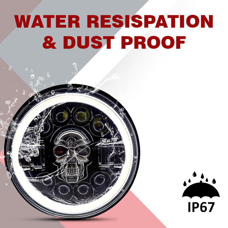 7inch RGB Skull with Ring Style LED Headlight 120W (H4 Plug) | High Beam | Low Beam | White DRL | Yellow Indicator for Thar