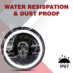 7inch RGB Skull with Ring Style LED Headlight 120W (H4 Plug) | High Beam | Low Beam | White DRL | Yellow Indicator for Thar