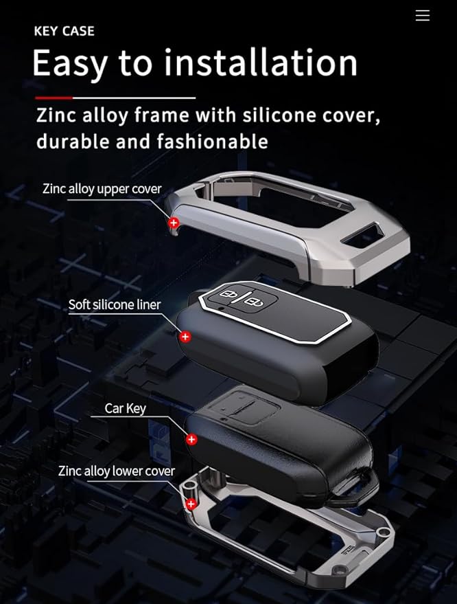 Metal Key Cover for Baleno, Grand Vitara, XL6, Swift, Jimny, Brezza, Ertiga, Fronx, Rumion, Glanza, Hyryder, Taisor 2 Button Smart key