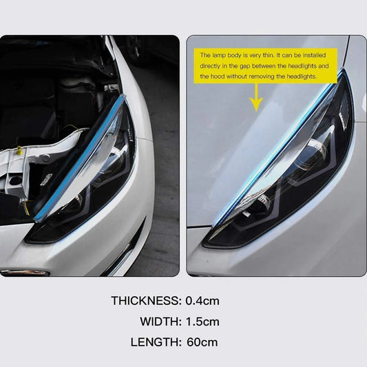 Daytime Running Light | Sequential Flow Universal Ultra-fine 60cm DRL | Flexible | Soft | Tube Guide Car LED Strip | White and Yellow Color