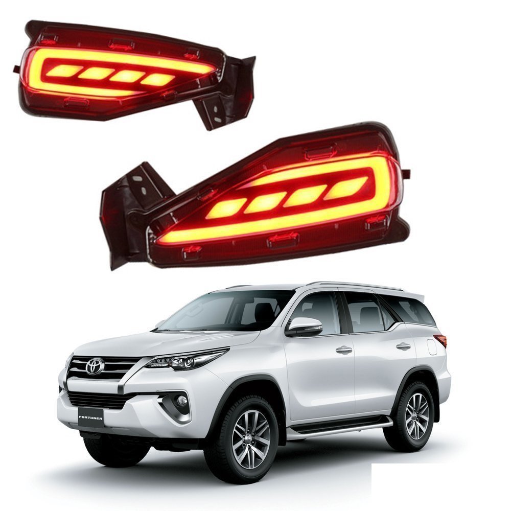 Uniauto Matrix Style LED Reflector for Toyota Fortuner | Rear Bumper Reflector LED Lights - Set of 2 Pieces