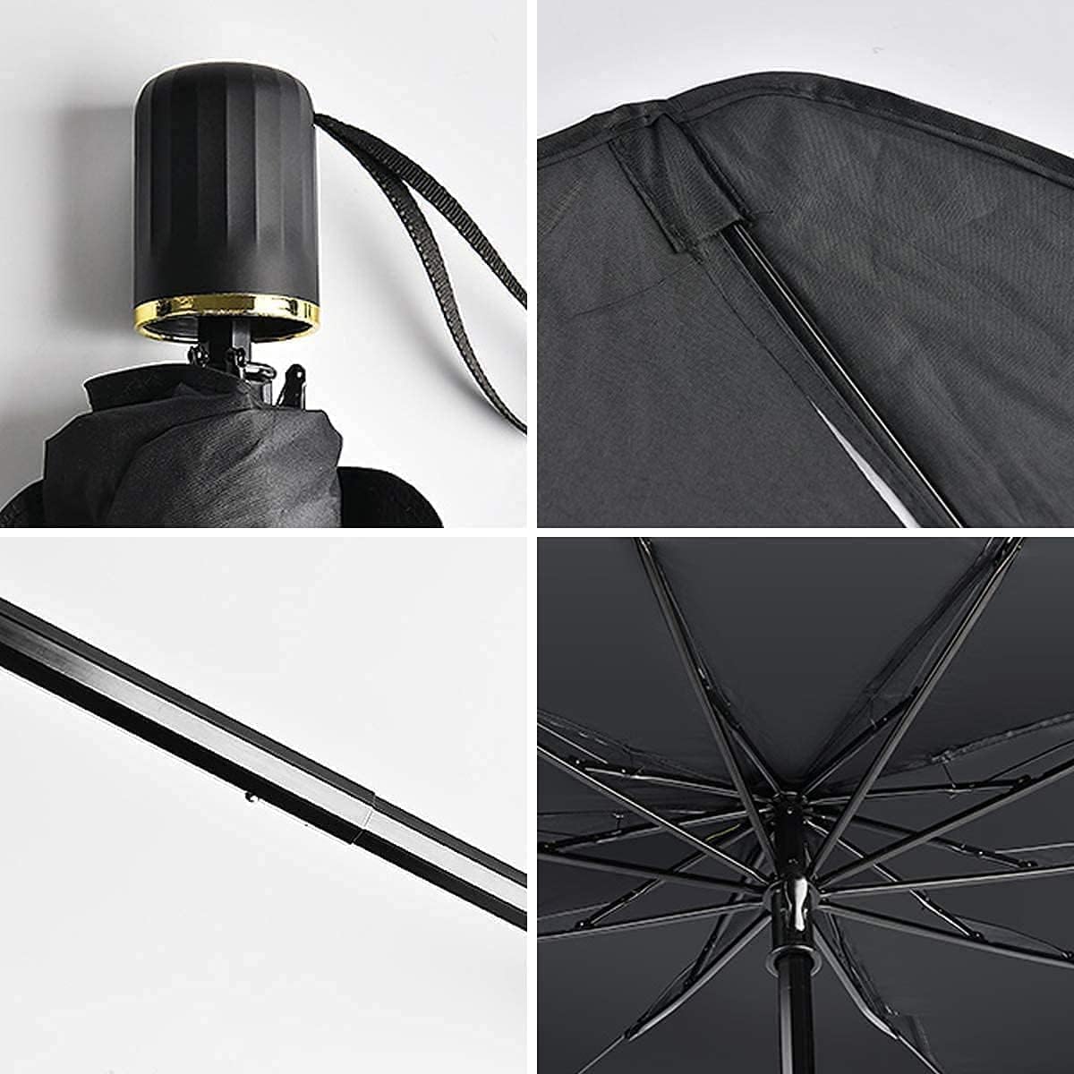 Foldable Car Windshield Sunshade Umbrella with UV protection. Keeps car interior cool, blocks heat & sunlight. Universal fit, easy to use.