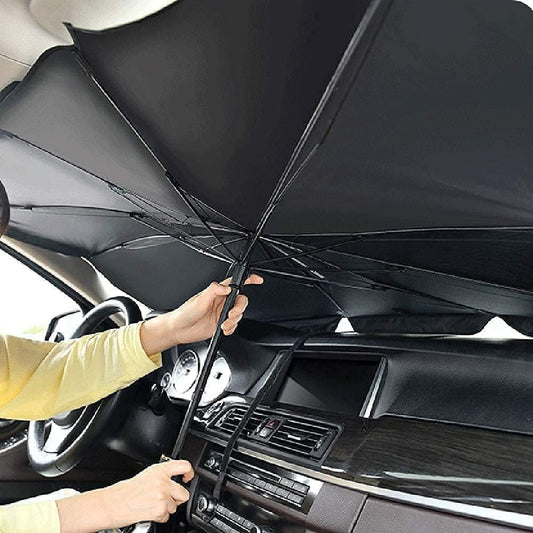 Buy Foldable Car Windshield Sun Shade Umbrella with UV protection. Keeps car interior cool, blocks heat & sunlight. Universal fit, easy to use.