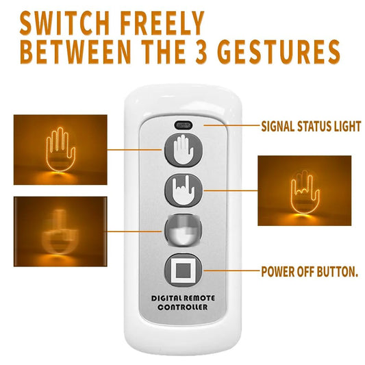 Hand Gesture Car Sign with Remote Control Illuminated Finger Light Sign for Car Back Glass Amber Light Funny Hand Lamp Unit