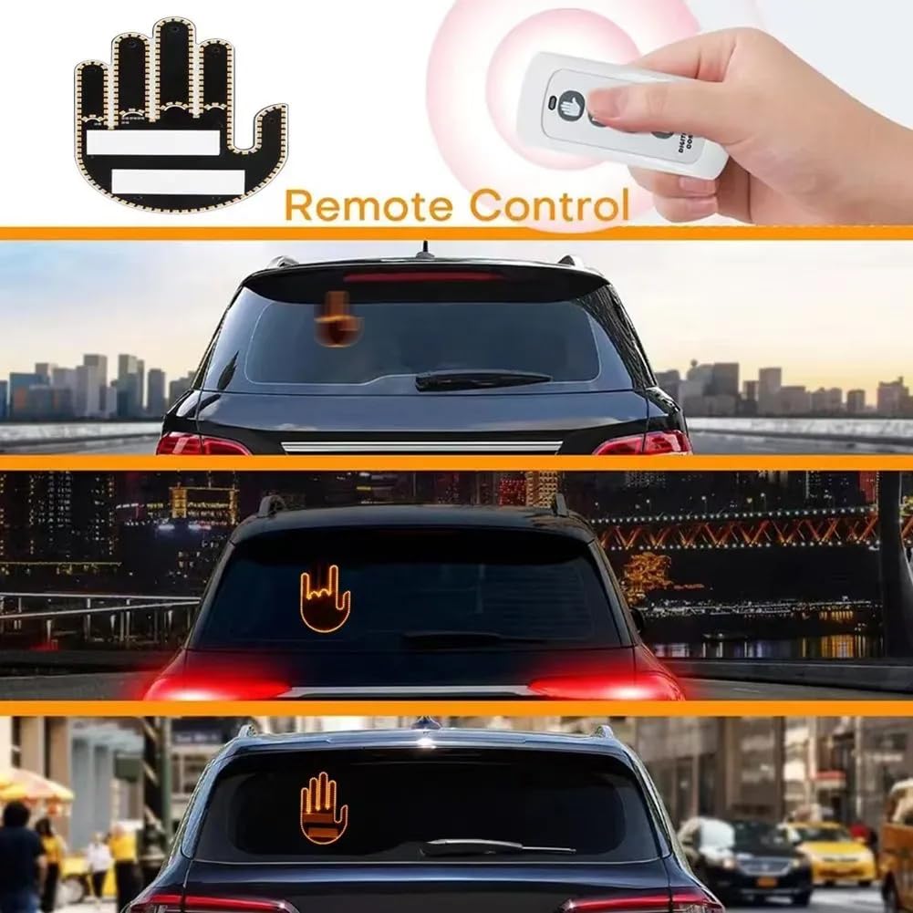 Hand Gesture Car Sign with Remote Control Illuminated Finger Light Sign for Car Back Glass Amber Light Funny Hand Lamp Unit