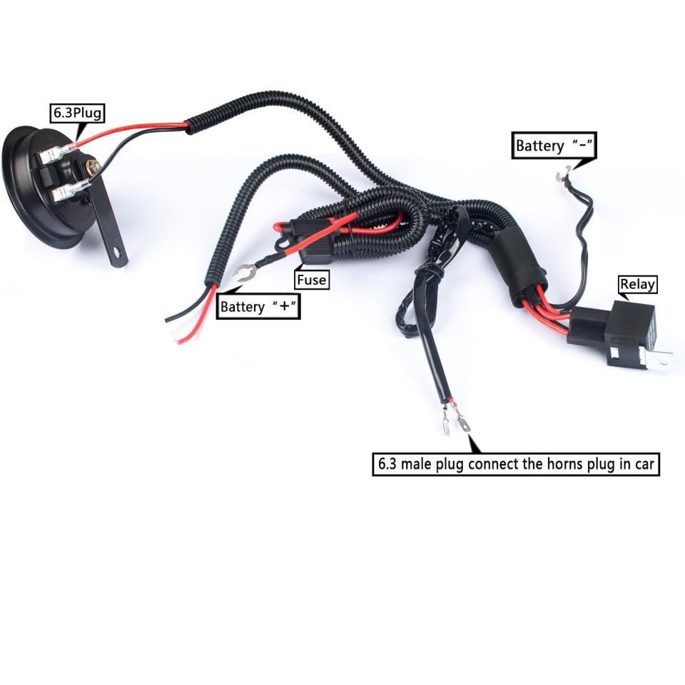 12V Horn Wiring Harness Relay Kit for Dual or Heavy-Duty Horns – Relay Wiring Only (No Horn Included)