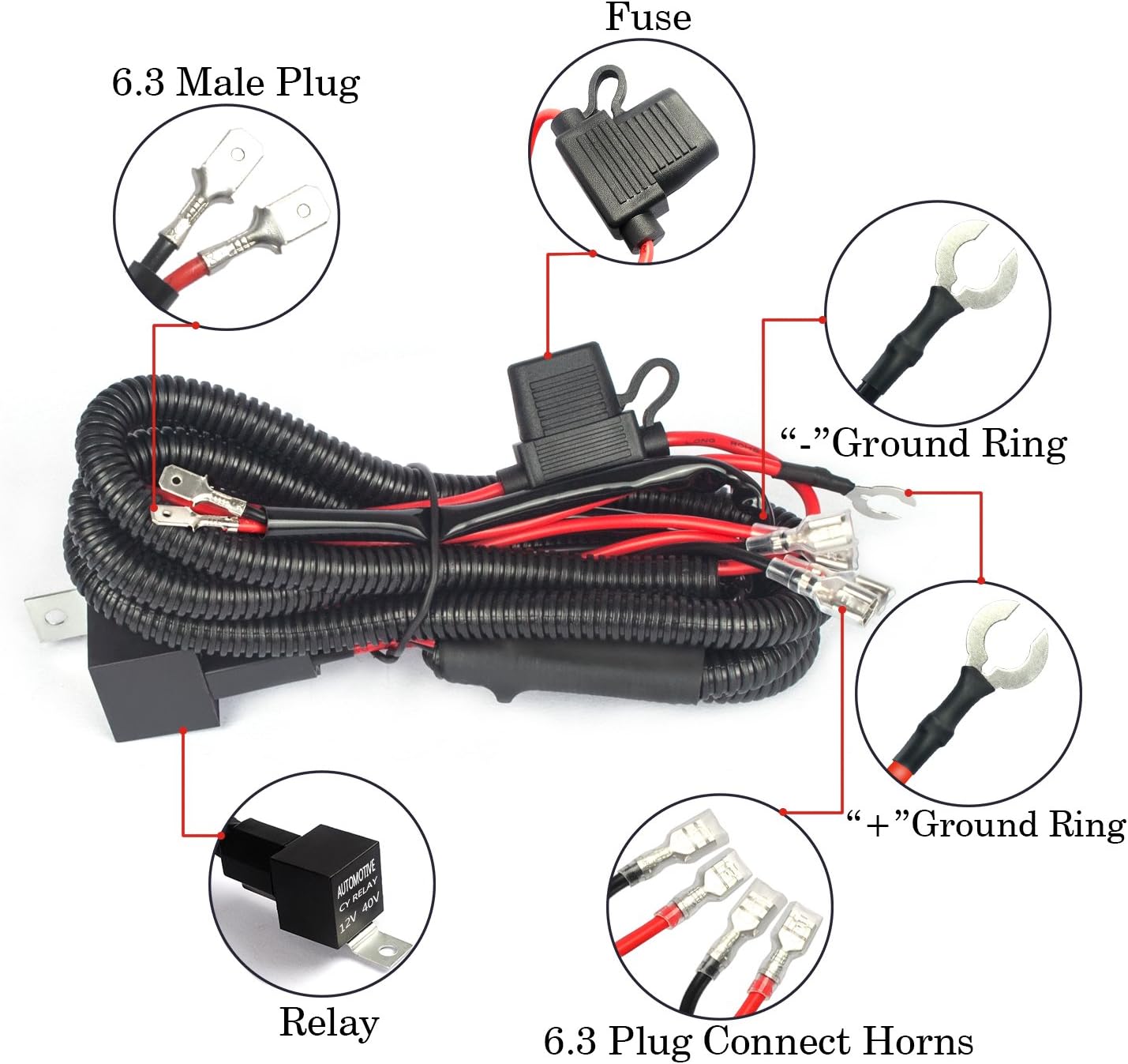 12V Horn Wiring Harness Relay Kit for Heavy or Dual Horns - WITHOUT HO ...