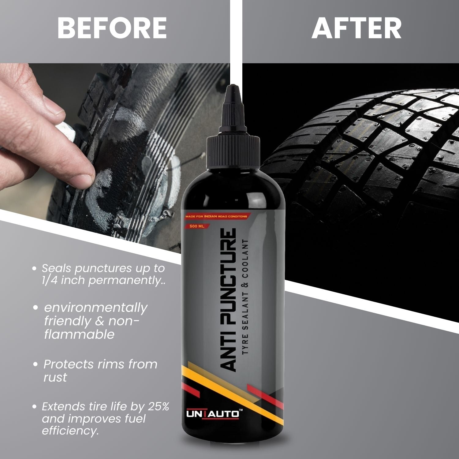 Anti-Puncture Tyre Sealant & Coolant 500ml | Tire Sealant | Tubeless Tyre Puncture Sealant Liquid 500ml