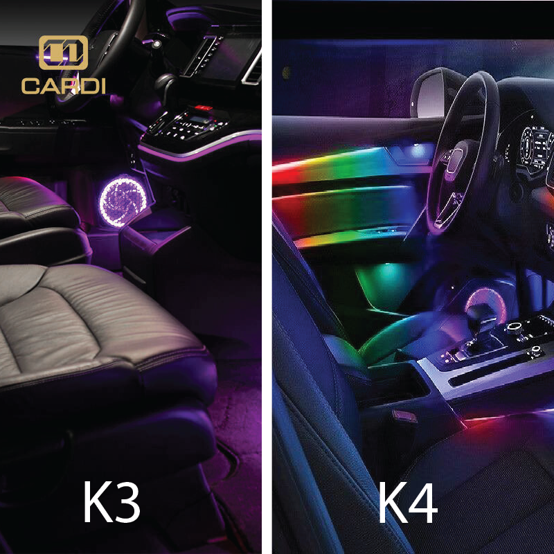 Cardi K4 14in1 Interior Ambient Lighting with App and Remote control (2pcs dashboard, 4pcs door trims, 4pc Foot, 4pcs door pockets) - Uniauto