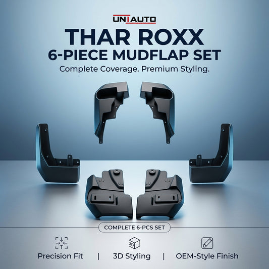Uniauto 6-Piece Mudflap Set for Mahindra Thar Roxx | Front, Rear & Footstep Mudflaps