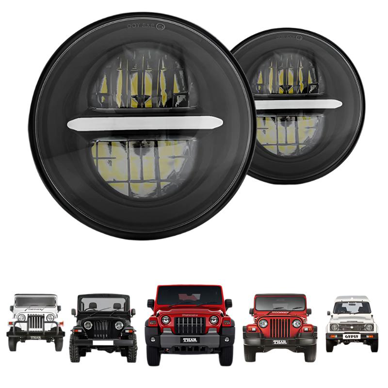 7inch Minus Style LED Headlight 120W (H4 Plug) | High Beam | Low Beam | White DRL | Yellow Indicator for Thar