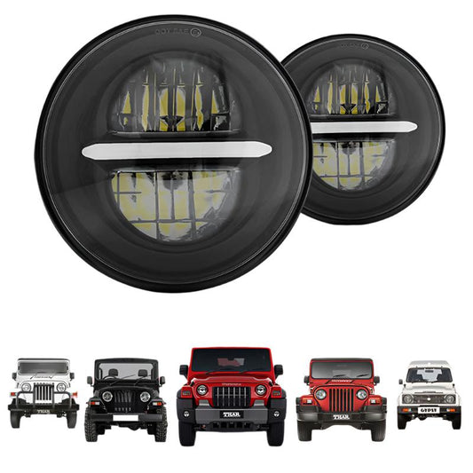 7inch Minus Style LED Headlight 120W (H4 Plug) | High Beam | Low Beam | White DRL | Yellow Indicator for Thar