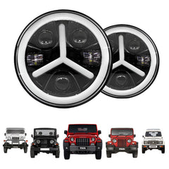 7inch Y Style LED Headlight 120W (H4 Plug) | High Beam | Low Beam | White DRL | Yellow Indicator for Thar