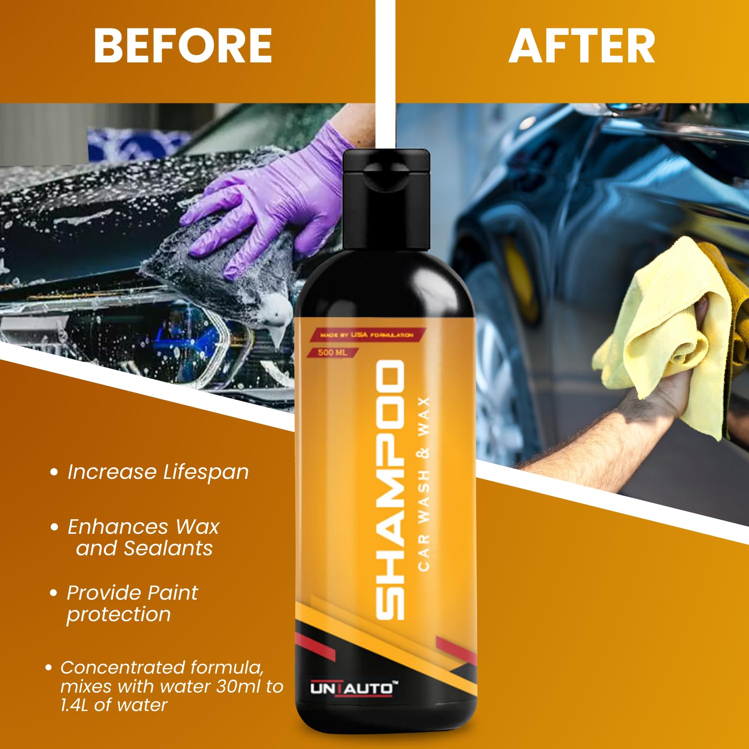 Car and Bike Wash and Wax Shampoo for Home Car Wash | Shampoo Liquid Concentration for Car Bucket Wash at Home