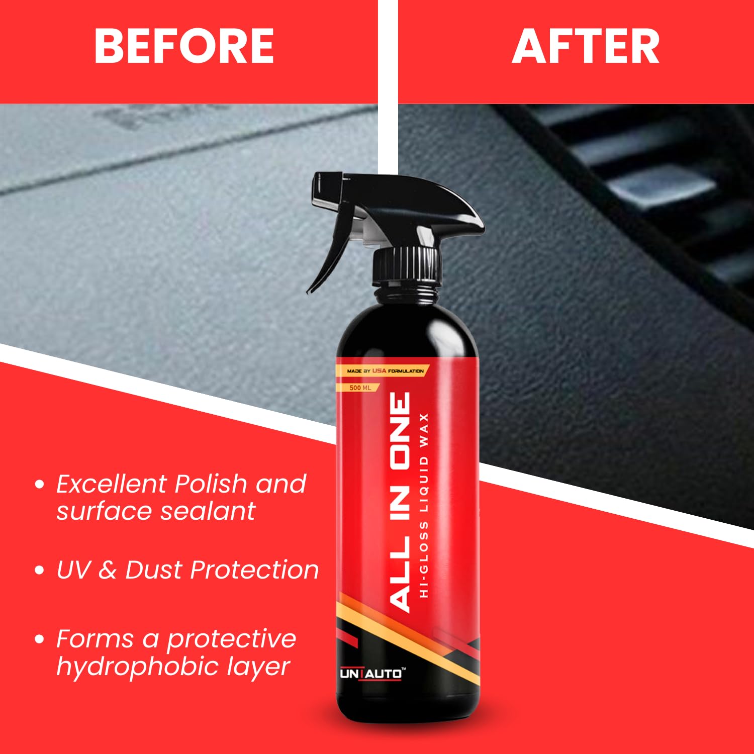 All-In-One Hi Gloss Liquid Wax | Interior Dashboard and Exterior Wax | Shines As Good As New