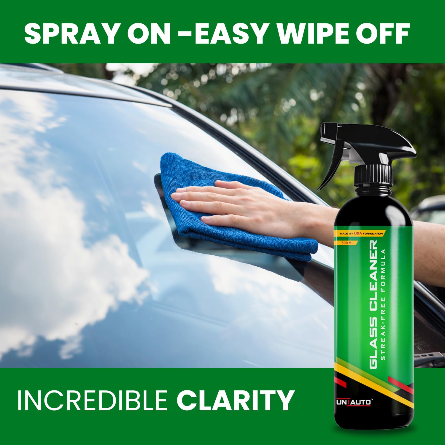 Uniauto Advanced Streak-Free Glass Cleaner for a Crystal Clear, Spotless Shine