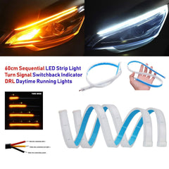 Daytime Running Light | Sequential Flow Universal Ultra-fine 60cm DRL | Flexible | Soft | Tube Guide Car LED Strip | White and Yellow Color