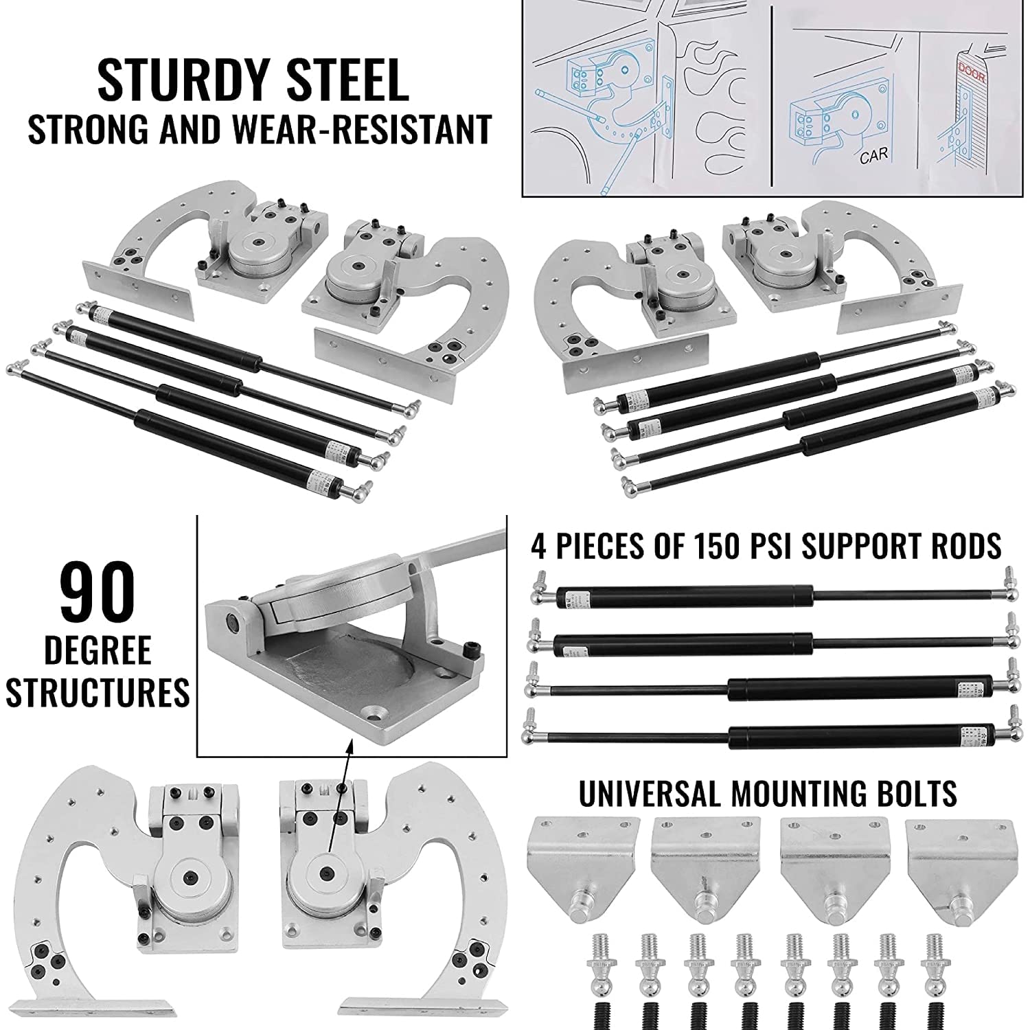 Universal Vertical Doors Bolt-On Kit – Lambo Style Scissor Door Hinge for Cars