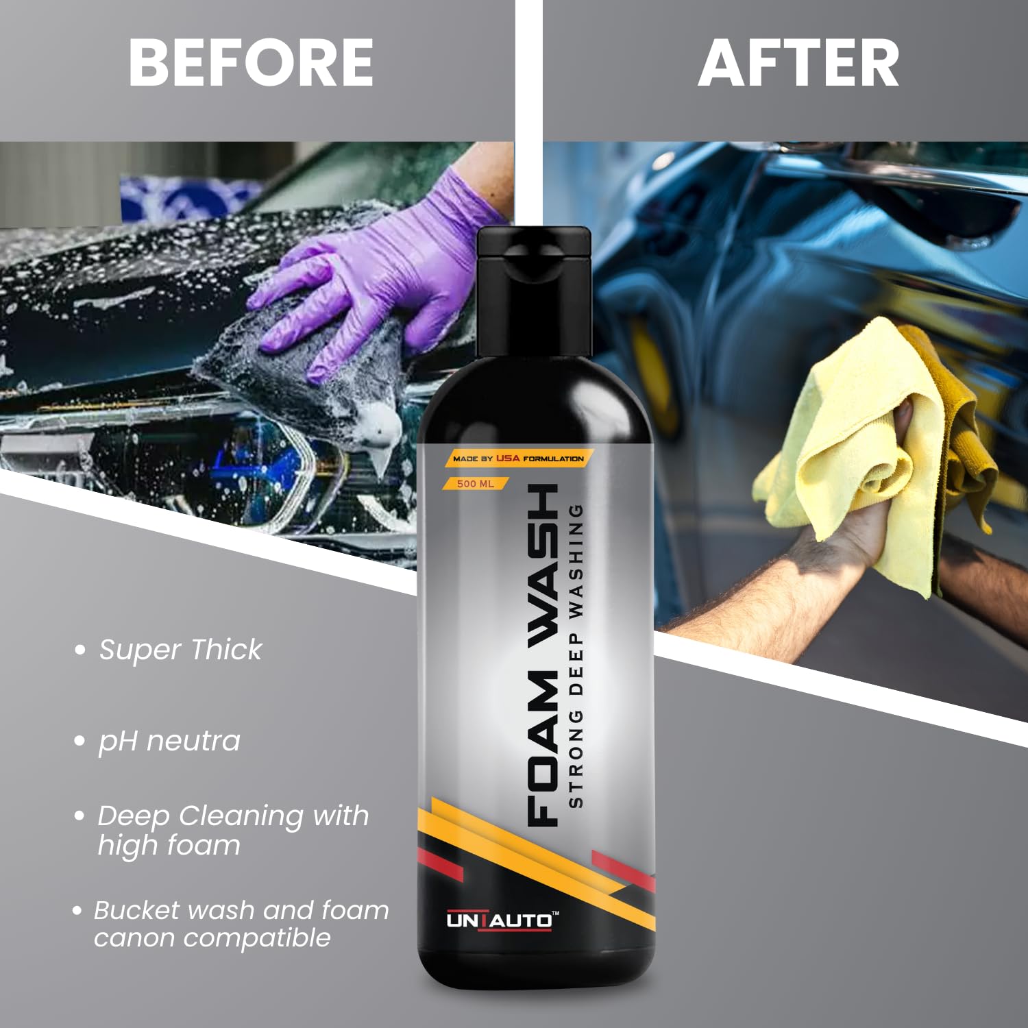 Uniauto Foam Wash – Strong Deep Cleaning Car Shampoo for Heavy Dirt Removal, Streak-Free Shine & Long-Lasting Protection