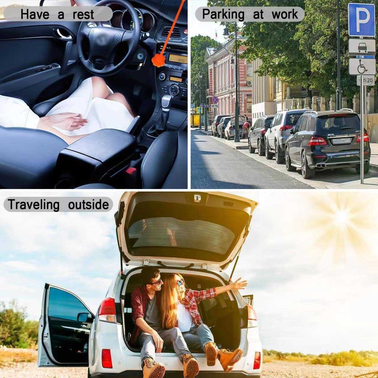 Foldable Car Windshield Sunshade Umbrella with UV protection. Keeps car interior cool, blocks heat & sunlight. Universal fit, easy to use.