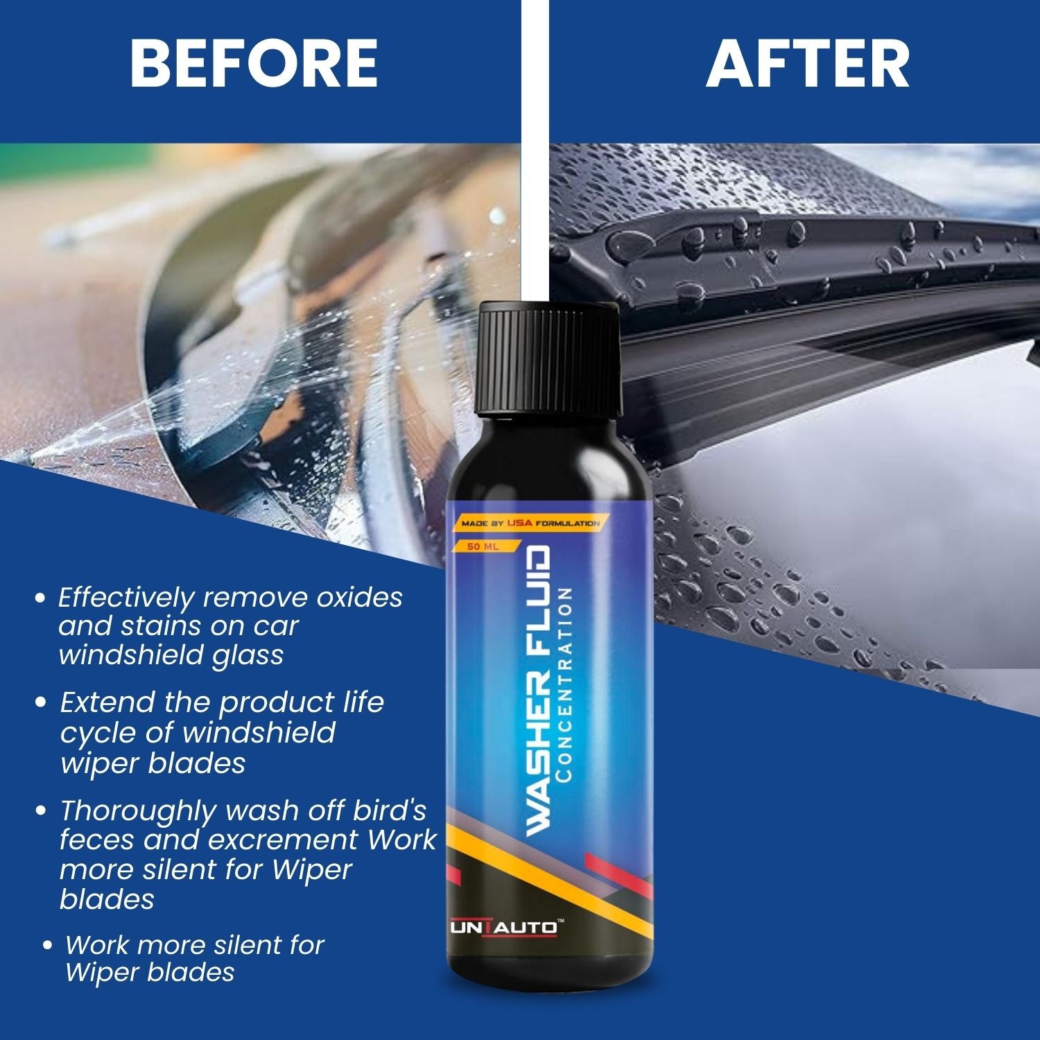 Washer Fluid Concentration - Pack of 5 (5 X 50 ml) - Free Glass Cleaning Cloth