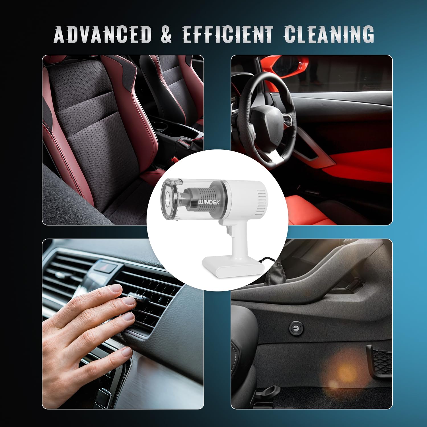 Windek 1010 100W Handheld Vacuum | ≥4.5kPa Suction | Rechargeable, Portable | Metal HEPA Filter, LED Light