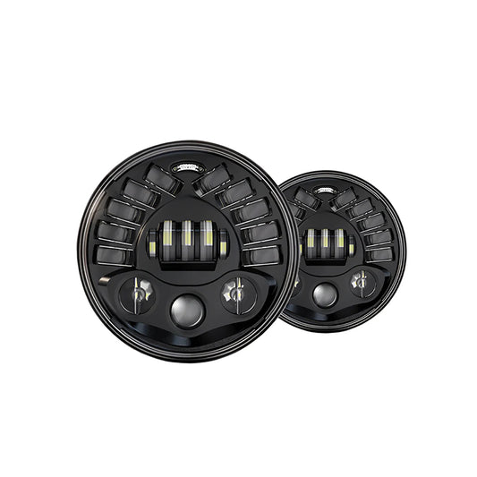 7inch Eagle Style LED Headlight 120W (H4 Plug) | High Beam | Low Beam | White DRL | Yellow Indicator for Thar