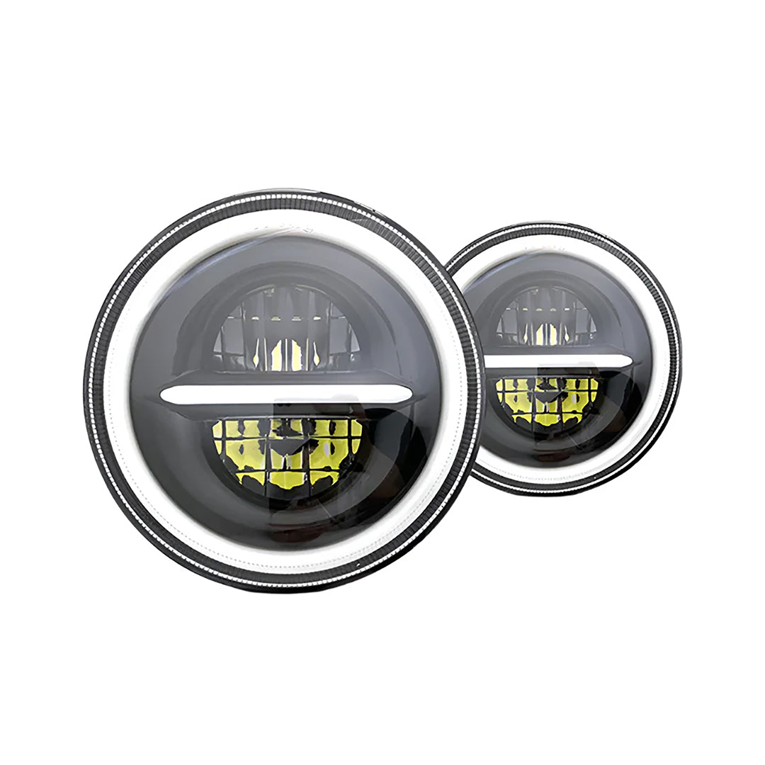 7inch Minus with Ring Style LED Headlight 120W (H4 Plug) | High Beam | Low Beam | White DRL | Yellow Indicator for Thar