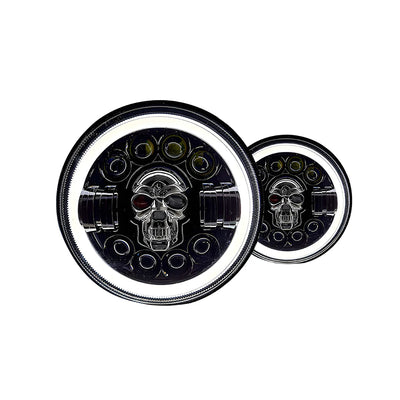 7inch RGB Skull with Ring Style LED Headlight 120W (H4 Plug) | High Beam | Low Beam | White DRL | Yellow Indicator for Thar